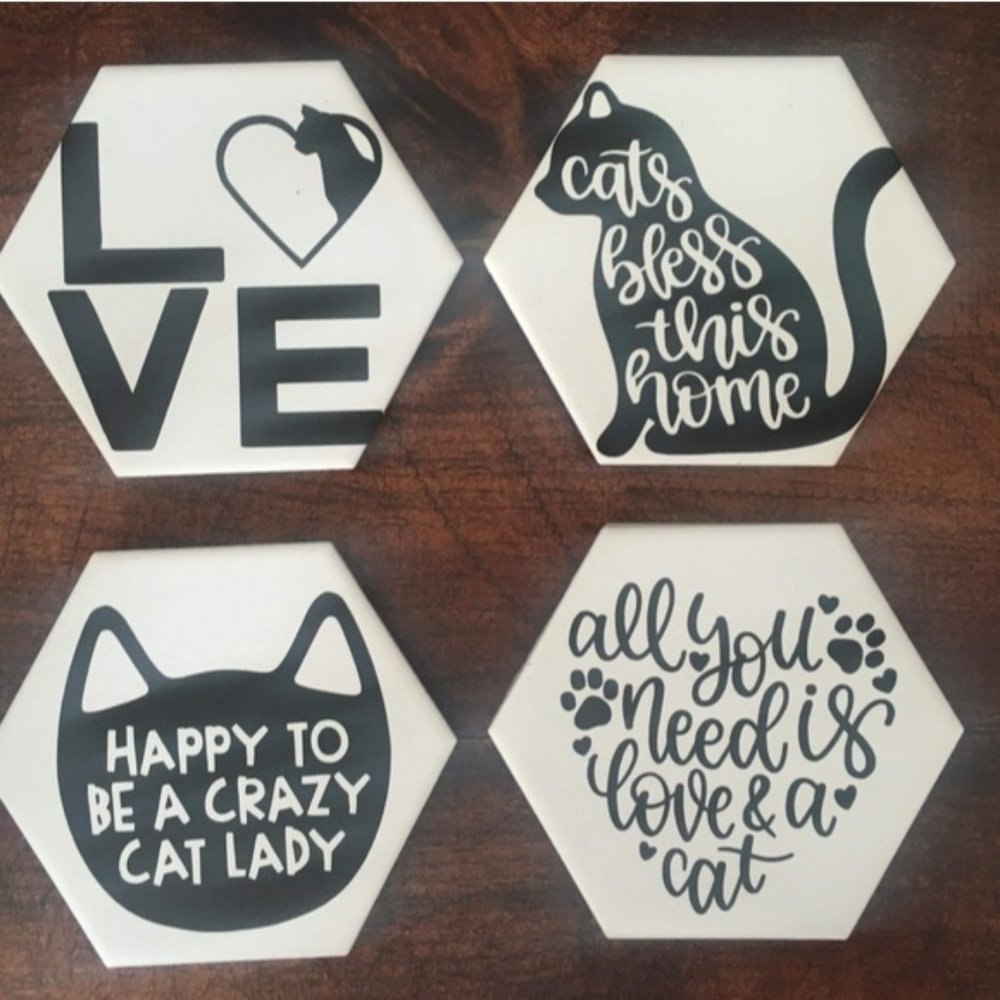 Hand Crafted | Humorous Cat Coasters [4 pack] - Picture 2 of 6
